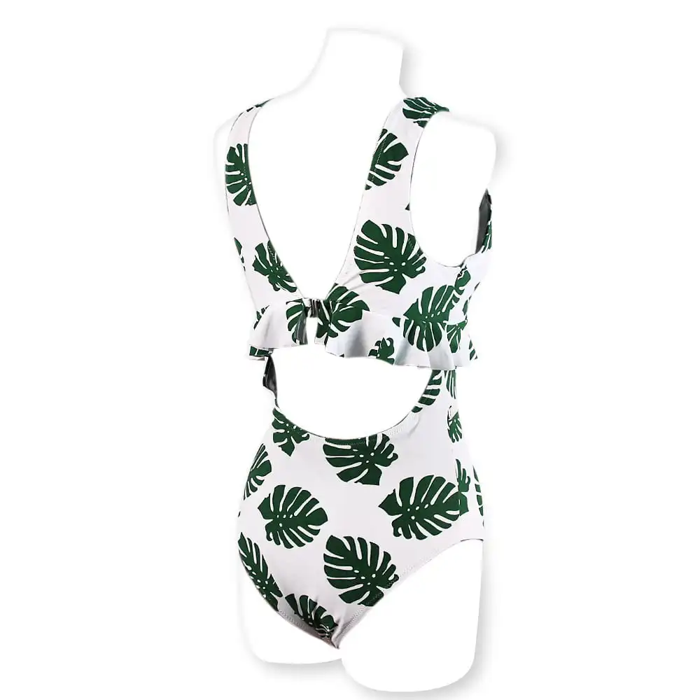 Diliflyer Sexy Womens One Piece Plunge Plant Ruched Swimwears 6