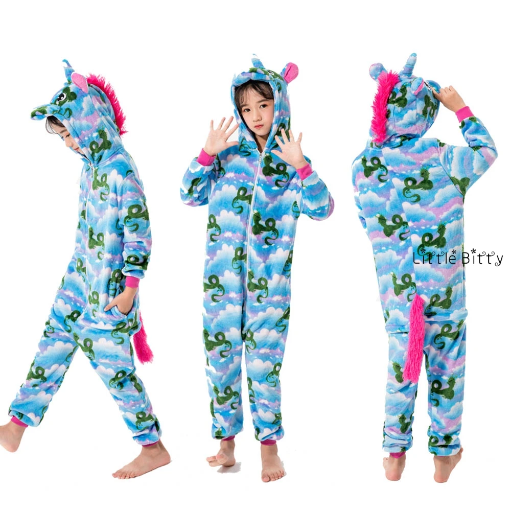 Зимние фланелевые пижамные комплекты для мальчиков костюм с пандой, единорогом, тигром, единорогом детская одежда для сна Пижама с единорогом