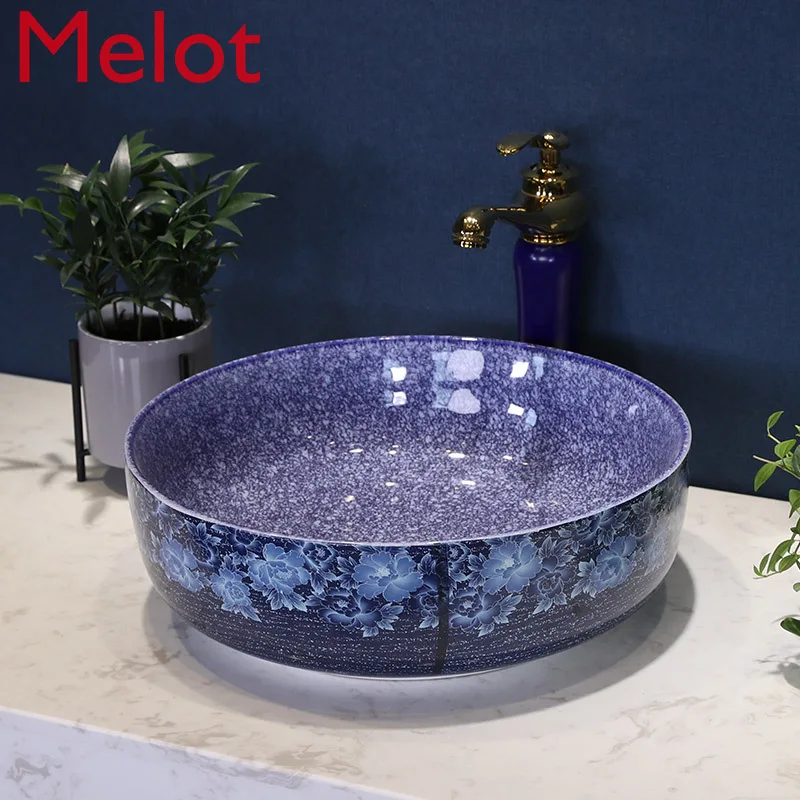 

European-Style Upper Basin Single Basin Domestic Bathroom Washbasin Ceramic Art Basin Washbasin