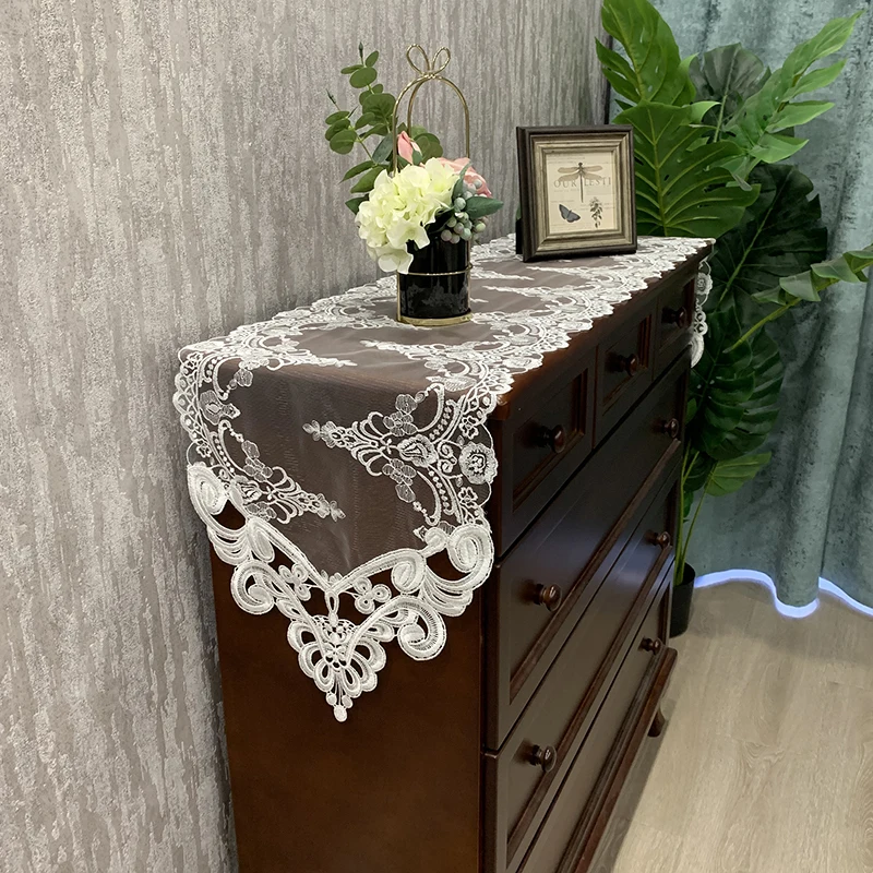 European-style Transparent Lace Embroidered Table Runner Mat TV Cabinet  Piano Mantel Cover Christmas Wedding Party Decoration - AliExpress 15