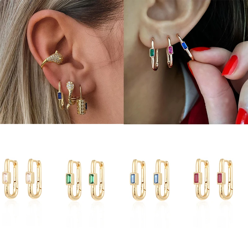 

ISUEVA Fashion Zircon Hoop Earrings for Women Gold Filled Hip Hop Geometric Earrings Wholesale Jewelry Accessories Gifts