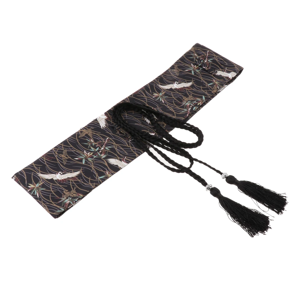 Vintage Obi Belt Crane Floral Printed Lace Up Wide Waist Belt for Ladies