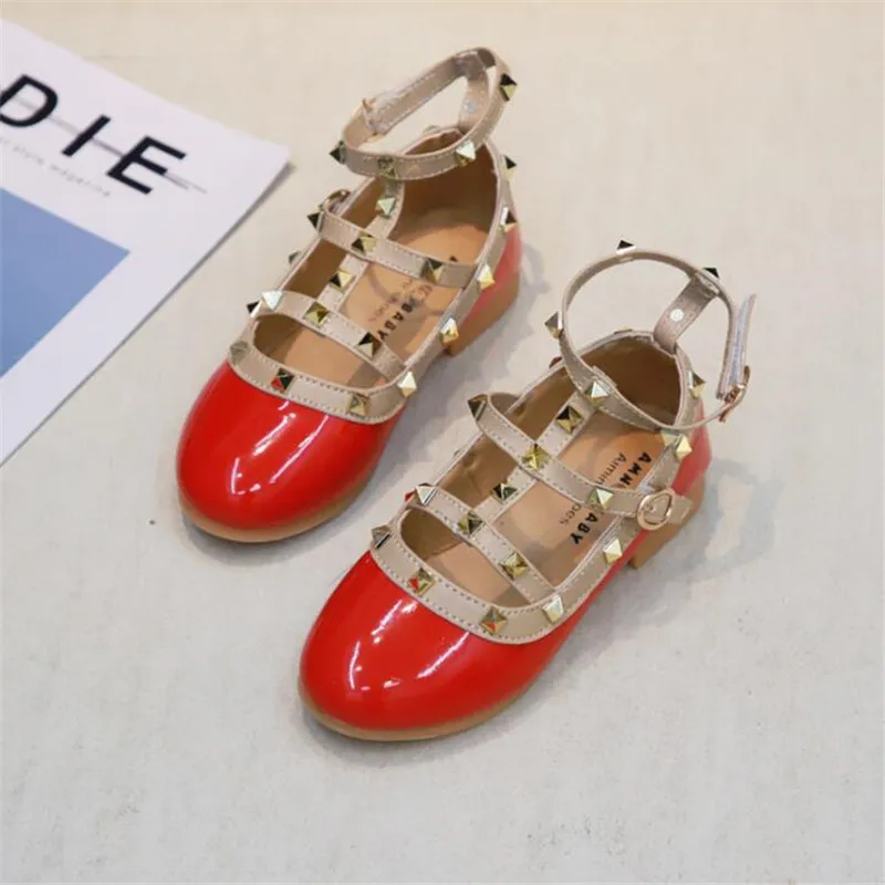 Новая Осенняя обувь из искусственной кожи для маленьких девочек, детская обувь на плоской подошве, детская брендовая обувь для танцев, черная обувь принцессы, плоская школьная обувь - Цвет: red-1