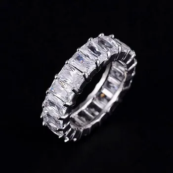 

925 SILVER PAVE SETTING FULL Moissanite DIAMOND ETERNITY ENGAGEMENT WEDDING Ring SET Fine JEWELRY size 5-12