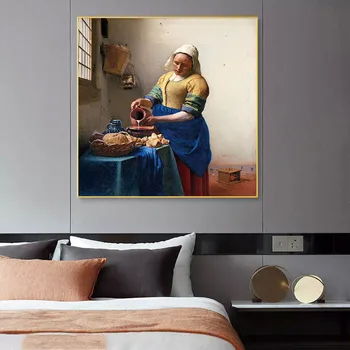

Cassisy The Milkmaid Johannes Vermeer Canvas Oil Painting Art Poster Picture Wall Decor Modern For Living Room Home Decoration