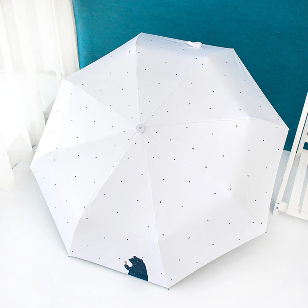 Полностью автоматический складной зонт в три сложения медведь печати черное покрытие Зонты анти не боится ветра и защищает от солнца зонтик Универсальный
