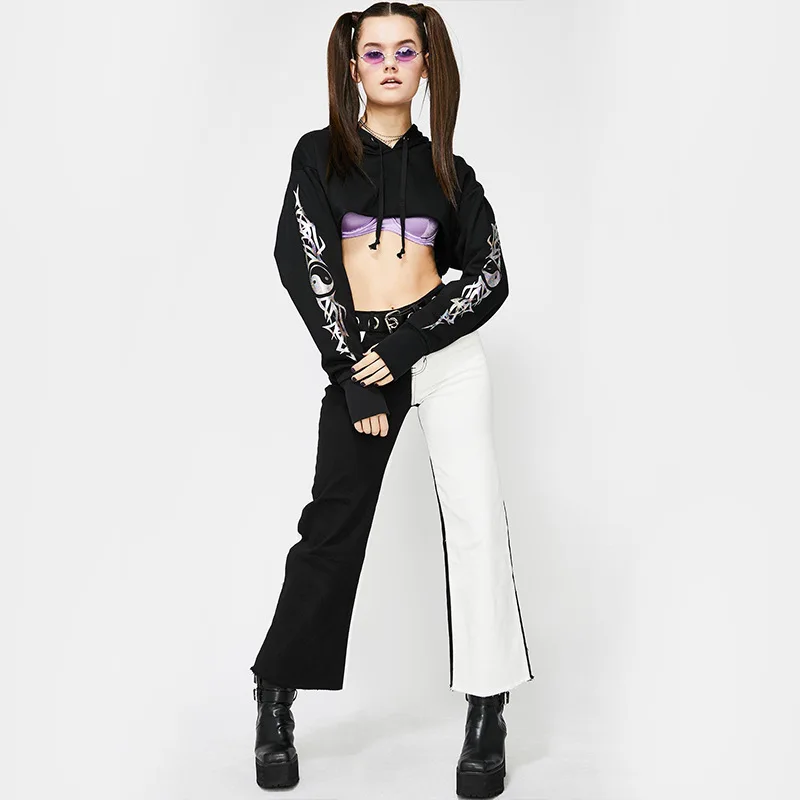 Черные Готические толстовки с капюшоном, длинные рукава, тату, печать на бедрах, кучи юппи, стильные шикарные пуловеры