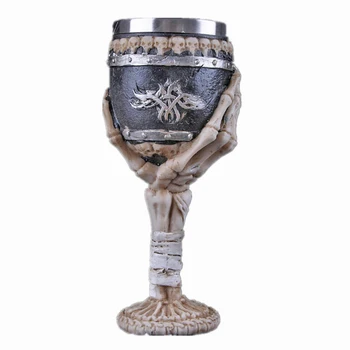 

Hot Retro Horn Skull Resin Beer Mug Stainless Steel Skull Knight Tankard Halloween Coffee Cup Viking Tea Mug Pub Bar Decoration