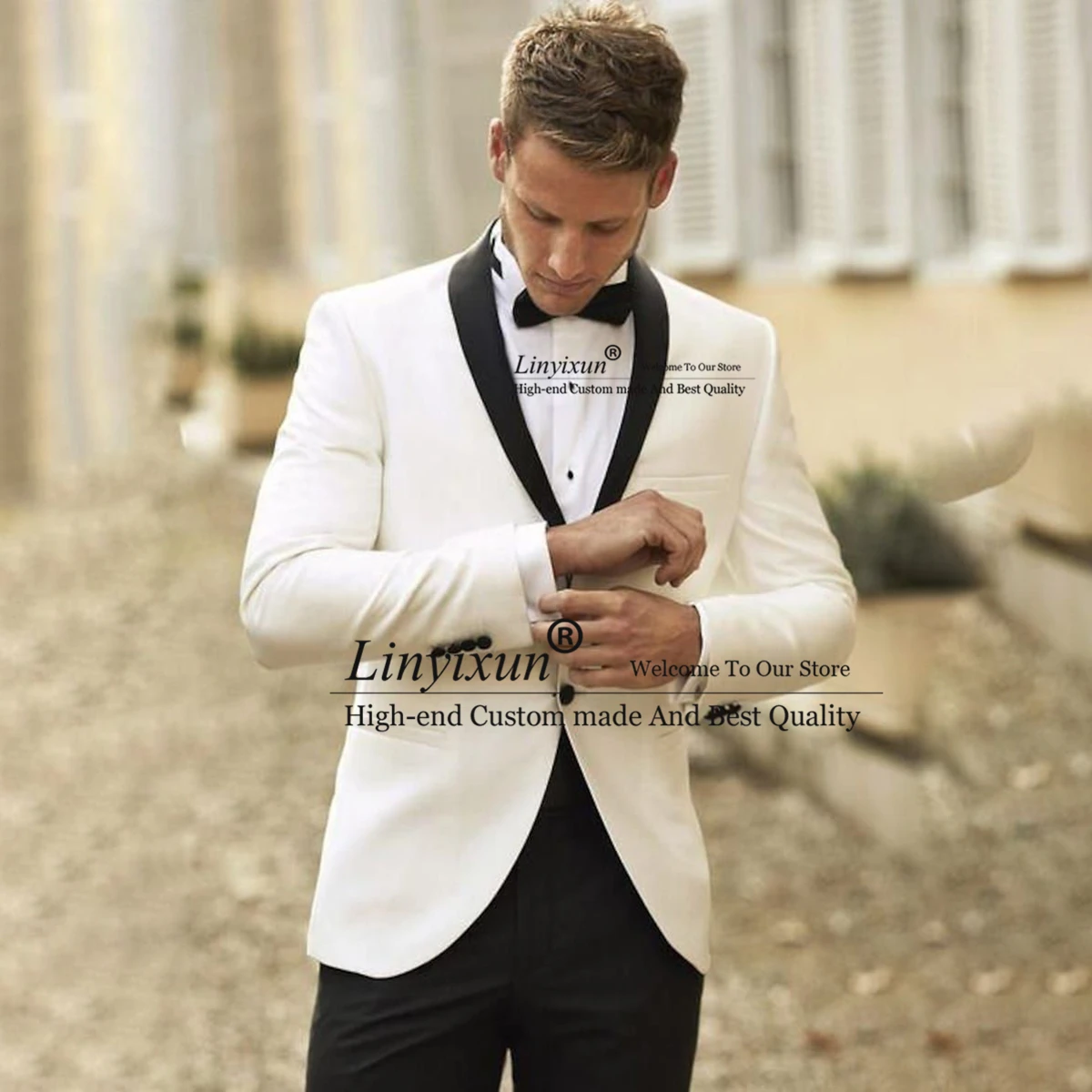 

Модные белые мужские костюмы, приталенные Свадебные смокинги для жениха, Официальный Банкетный Блейзер, комплект из 2 предметов, лучший мужской пиджак и брюки, мужской костюм