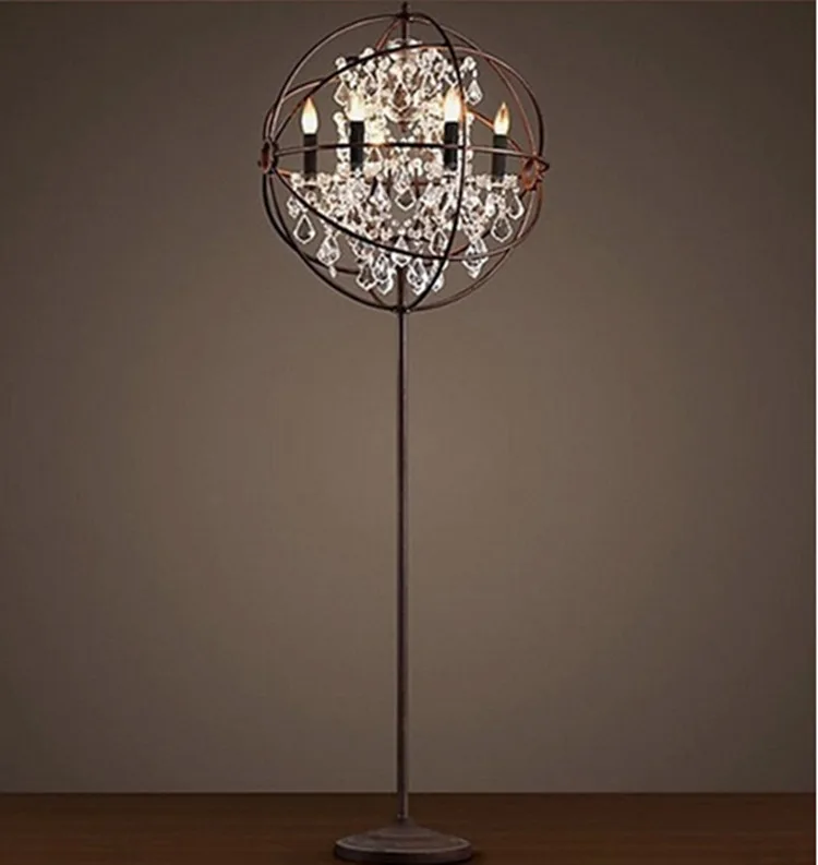 

Moderne wrount Iron Globe Crystal Retro Designer Rh Loft Industrial Style Floor Lamp standing lamp