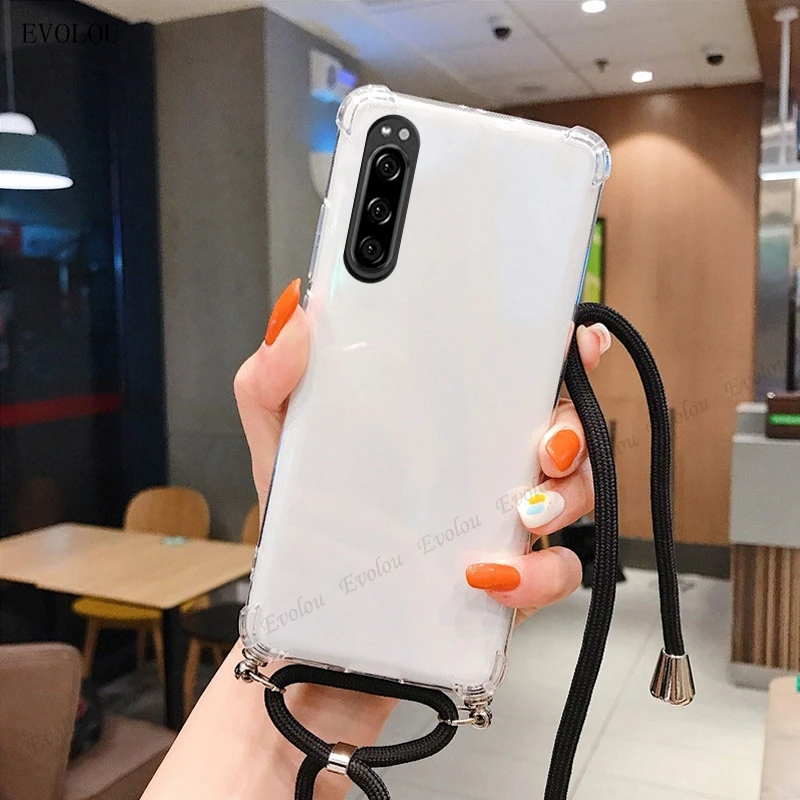 Shockproof Transparent Crossbody Lanyard Phone Case with Clear Back Cover