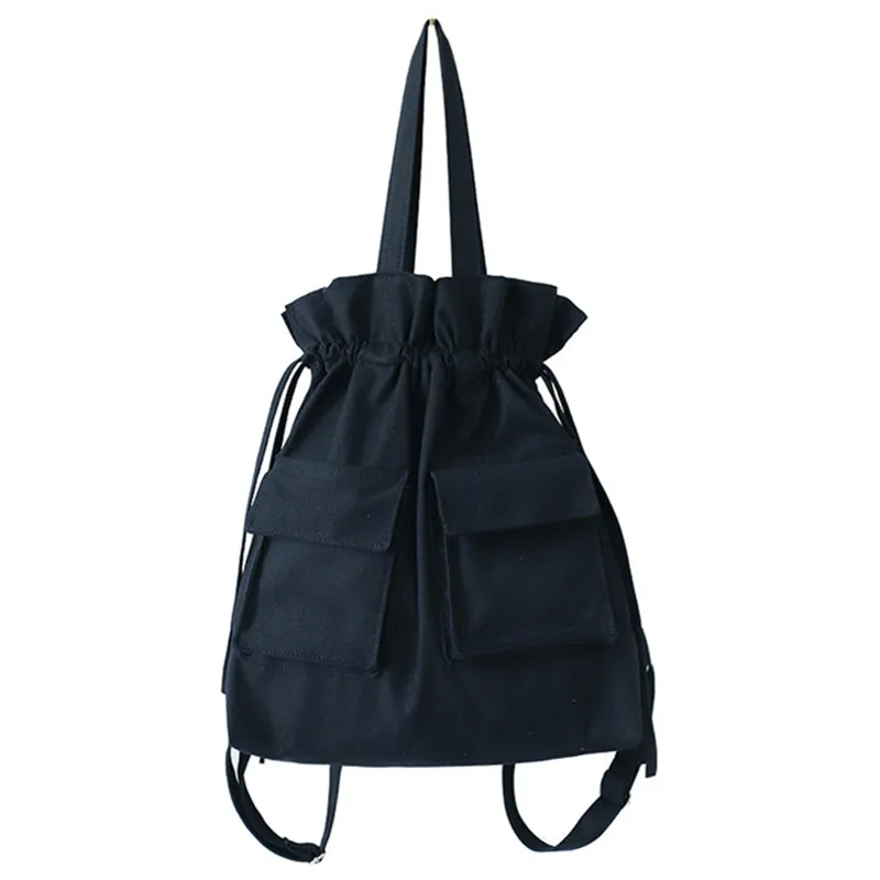 

New White Yellow Backpack Women Stylish Canvas Backpack School Bag for Teenage Girl Solid Travel Bag Drawstring Rucksack Mochila