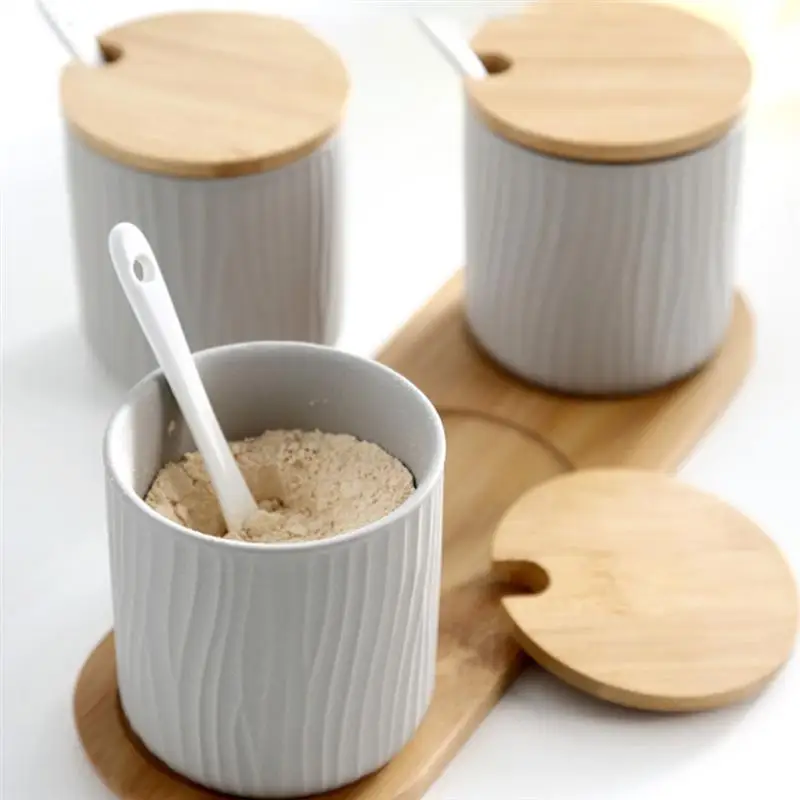 

3 Pieces/Set Nordic Style Ceramic Condiment Pot Set Seasoning Box Salt Herb Spice Shaker Seasoning Bottle Storage Jar