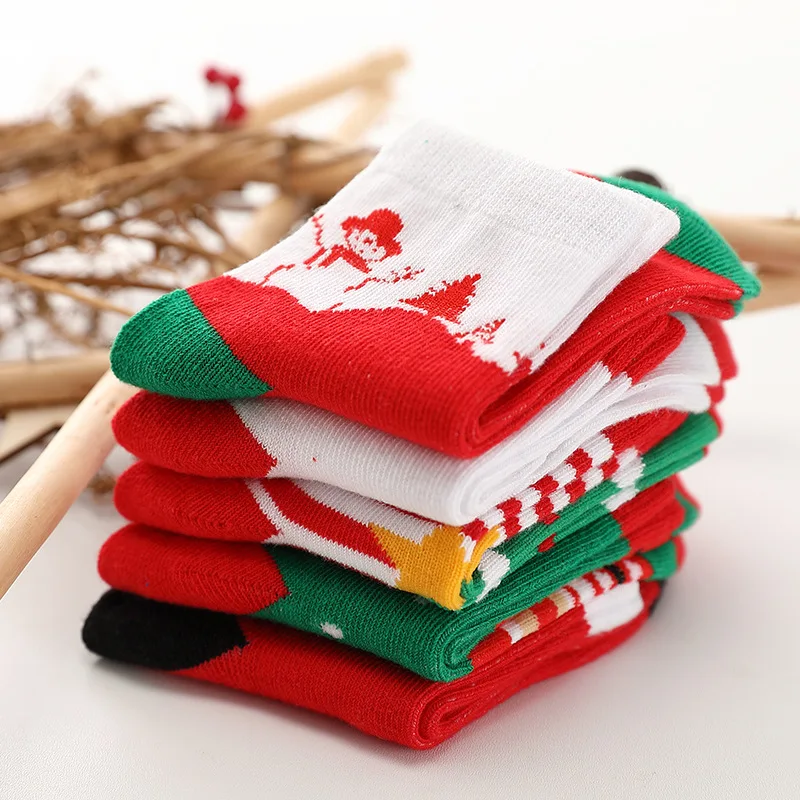 5 Pairs Children Socks Cotton High Quality Red Christmas Boy Socks Girls 1-12 Years Kids kids socks