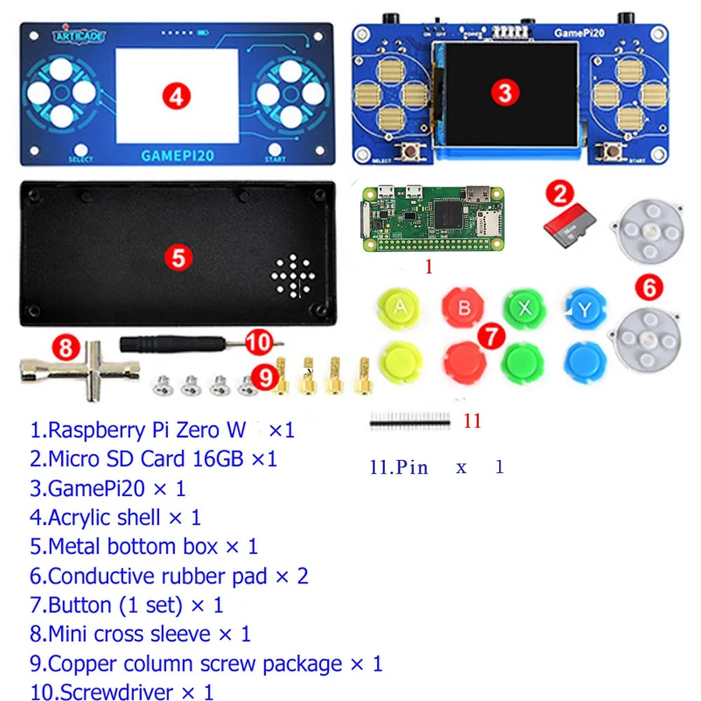 DIY портативная игровая консоль с Raspberry Pi Zero W/WH 2,0 дюймовый экран Gamepi20 игровой плеер портативные игровые консоли - Цвет: Kit B