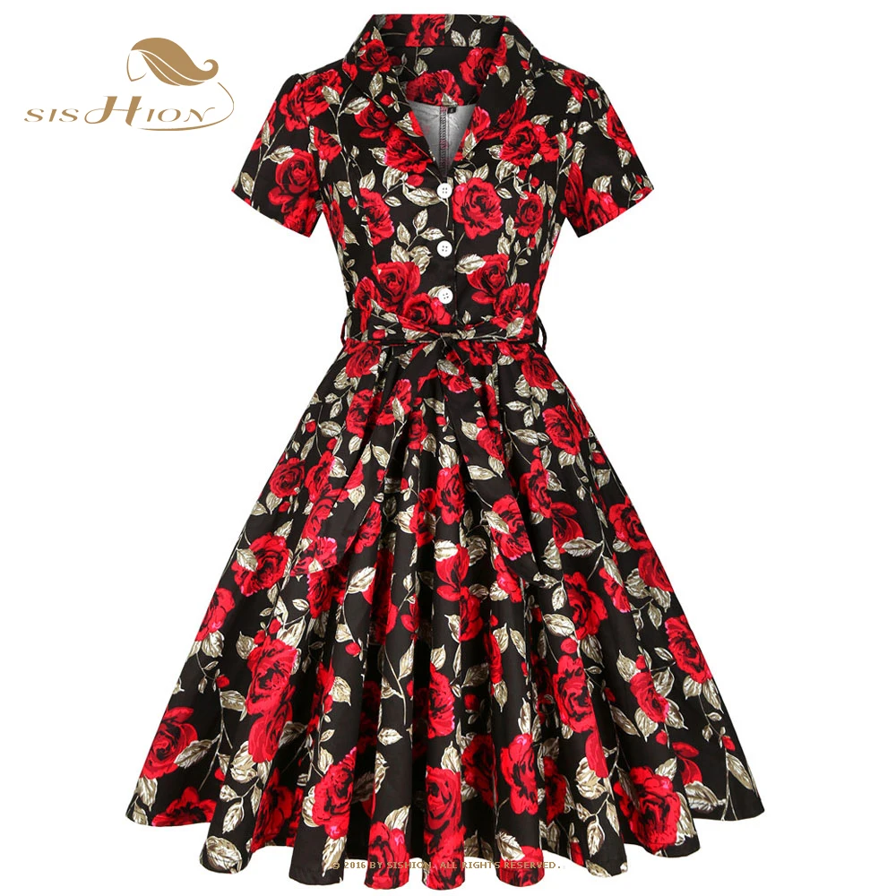 

2022 Summer New Party Women Floral Dress SD0002 Short Sleeve 50s Vintage Boho Y2K Black Dress
