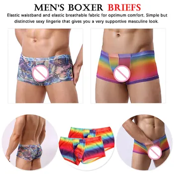 

Transparent Mens Boxers Rainbow Printing Mesh Pants Breathable Men's Underwear Sexy Shorts Brief Panties
