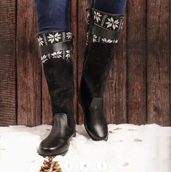 

Women Winter Women Ladies Fashion Casual Knotted Knee-high Women Riding Tall Boots Artificial Leather Sweater Knit Cuff Boots