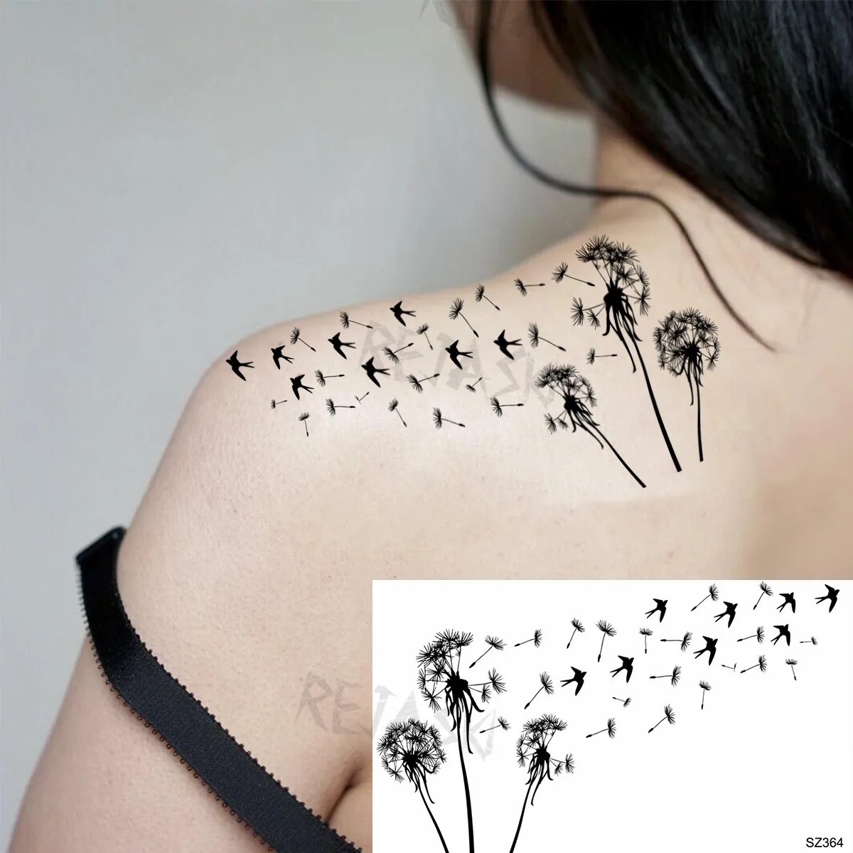 Tatouage Pissenlit Qui S Envole Autocollant De Faux Tatouage Pendentif Mandala Noir, Autocollant Bouquet De  Faux Tatouage, Papier De Décoration Artistique Réaliste Pour Le Corps -  Tatouages Éphémères - AliExpress