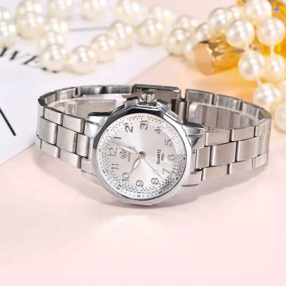 

Rinnady Women Watches Relogio Feminino Fashion Stainless Steel Band Analog Quartz Round Wrist Watch Watches Relogio Masculino