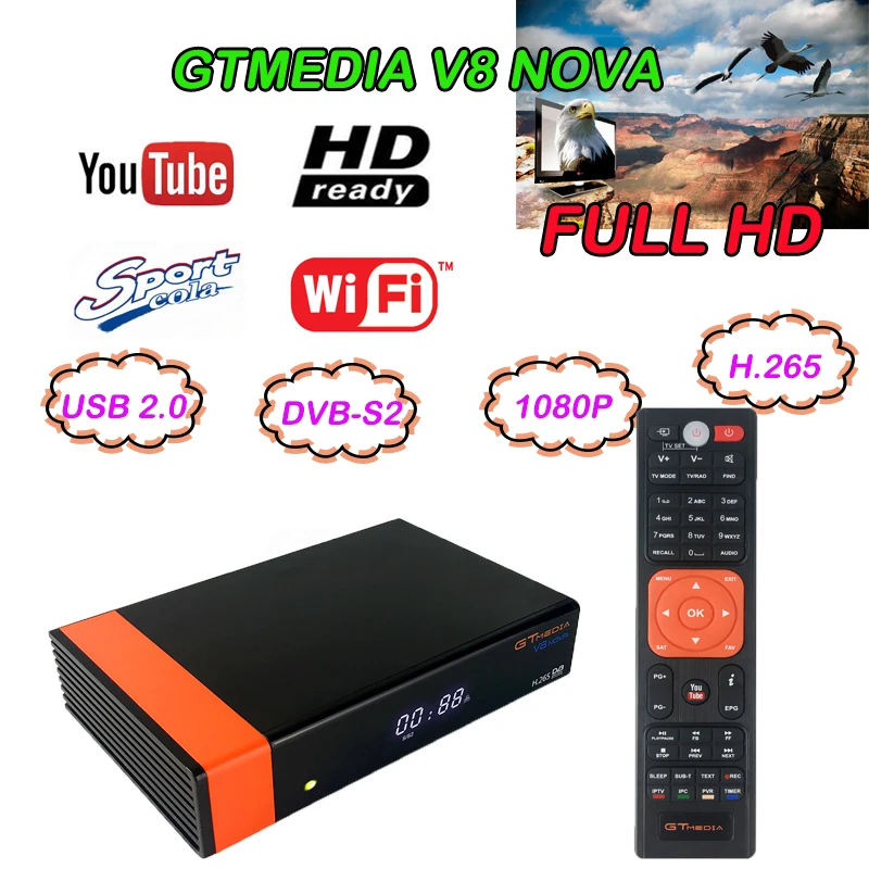 Стабильный Интеллектуальный спутниковый приемник Gtmedia V8 Nova HD 1080P встроенный wifi DVB-S2 H.265 бесплатно Испания Европа cccam freesat v8 nove