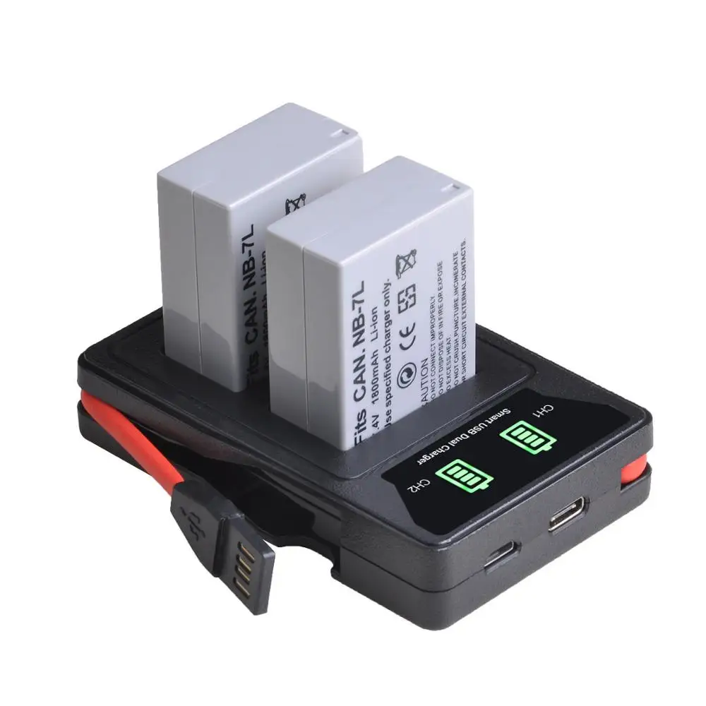 2 шт. 1800 мАч NB 7L NB7L батарея + светодиодный двойной USB зарядное устройство с портом type C для Canon PowerShot G10 G11 G12 SX30