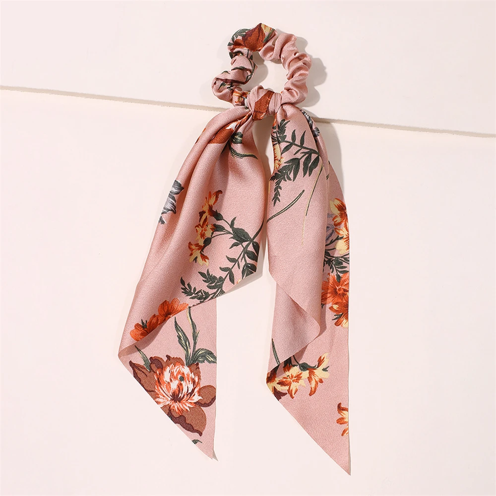 flower hair clips New Fashion Print Bow Scrunchies Hair Ribbon For Women Elastic Hair Band Girls Horsetail Hair Ties Hair Accessories small hair clips Hair Accessories