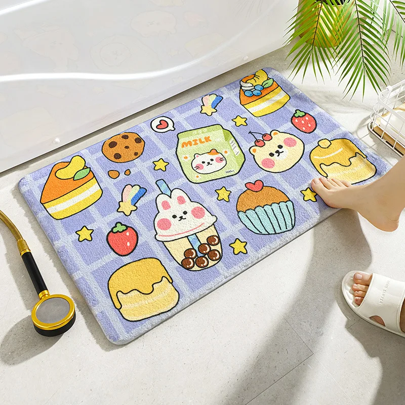 Ins Cute Bath Mat Cartoon Animals Pets Doormat Soft Rug Home Entrance Carpet Bedroom Bathroom Door Absorbent Non-Slip Foot Pad
