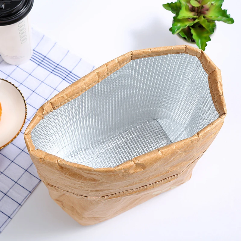 Foldable Reusable Leakproof Food Container Large Capacity Lunch Bag Waterproof Thermal Insulation Kraft Paper Aluminum Foil lunch bag bento bag