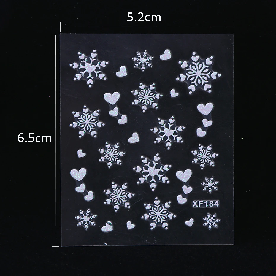 1 лист, белая Снежинка, наклейки для ногтей, 3D клей, сердце, слайдер на ногти, зимние наклейки для нейл-арта, украшения, маникюр, SAXF184
