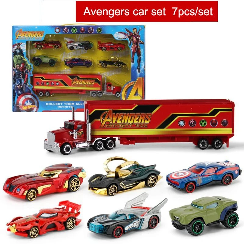 1 64 7pcs Diecast Alloy Car Model Boxed Superhero Bat Chariot Truck Justice Set Combination Children 2