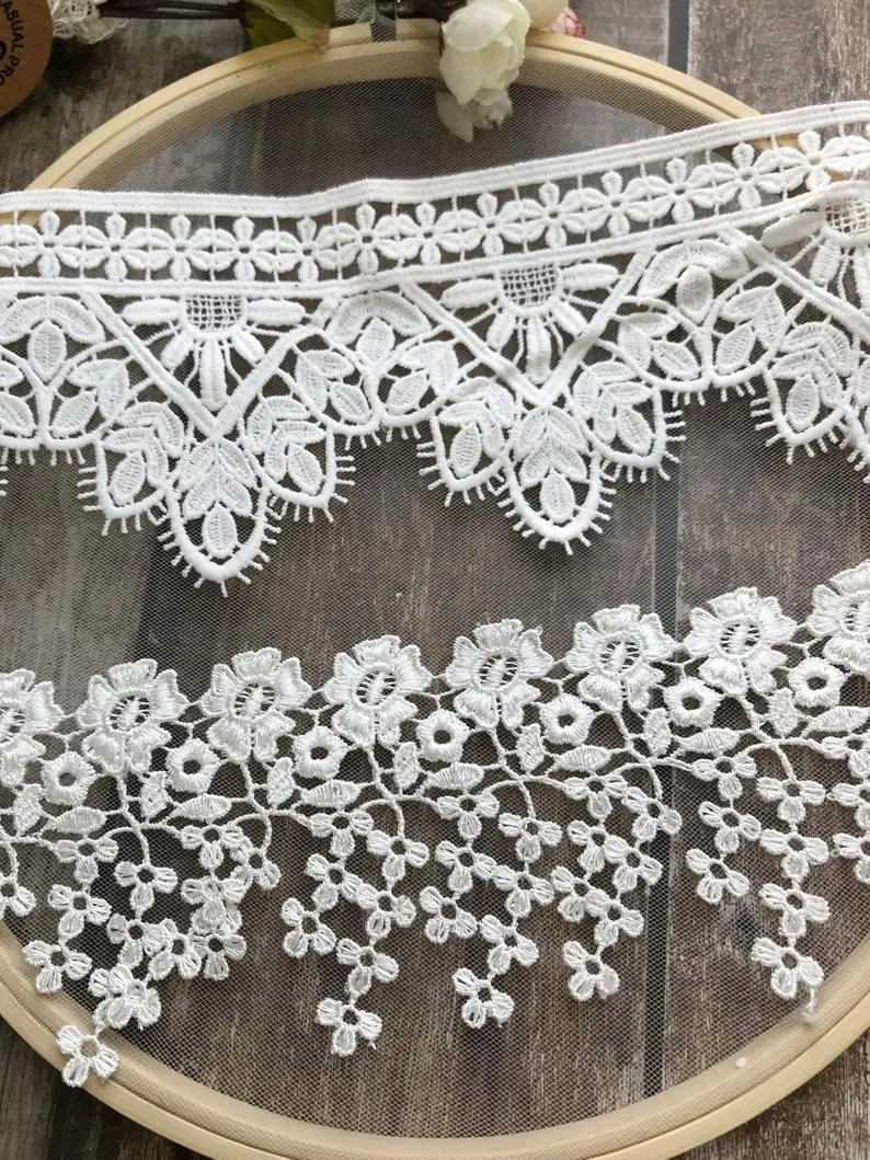 2 ярда из белого кружева Цветочная бахрома и кружевная бейка кружевной воротник