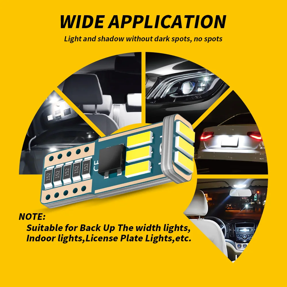 DXZ 500PCS T10 LED Car W5W LED Bulbs 9-SMD Canbus 168 194 White Car Interior Dome Light Clearance Lights Error Free No polar 12V