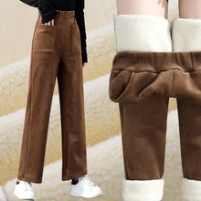Corduroy Women's Autumn and Winter High Waist Hanging Loose Straight Pants with Plush Thickened Large Pocket Cashmere Pants