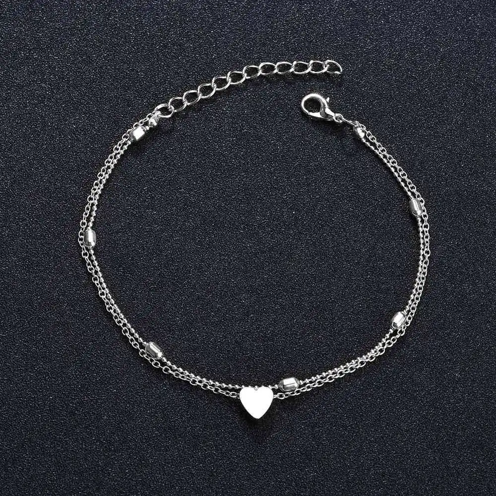 Tobilleras simples de corazón para mujer, joyería de pies para sandalias de ganchillo, brazaletes para pierna, cadena para pierna
