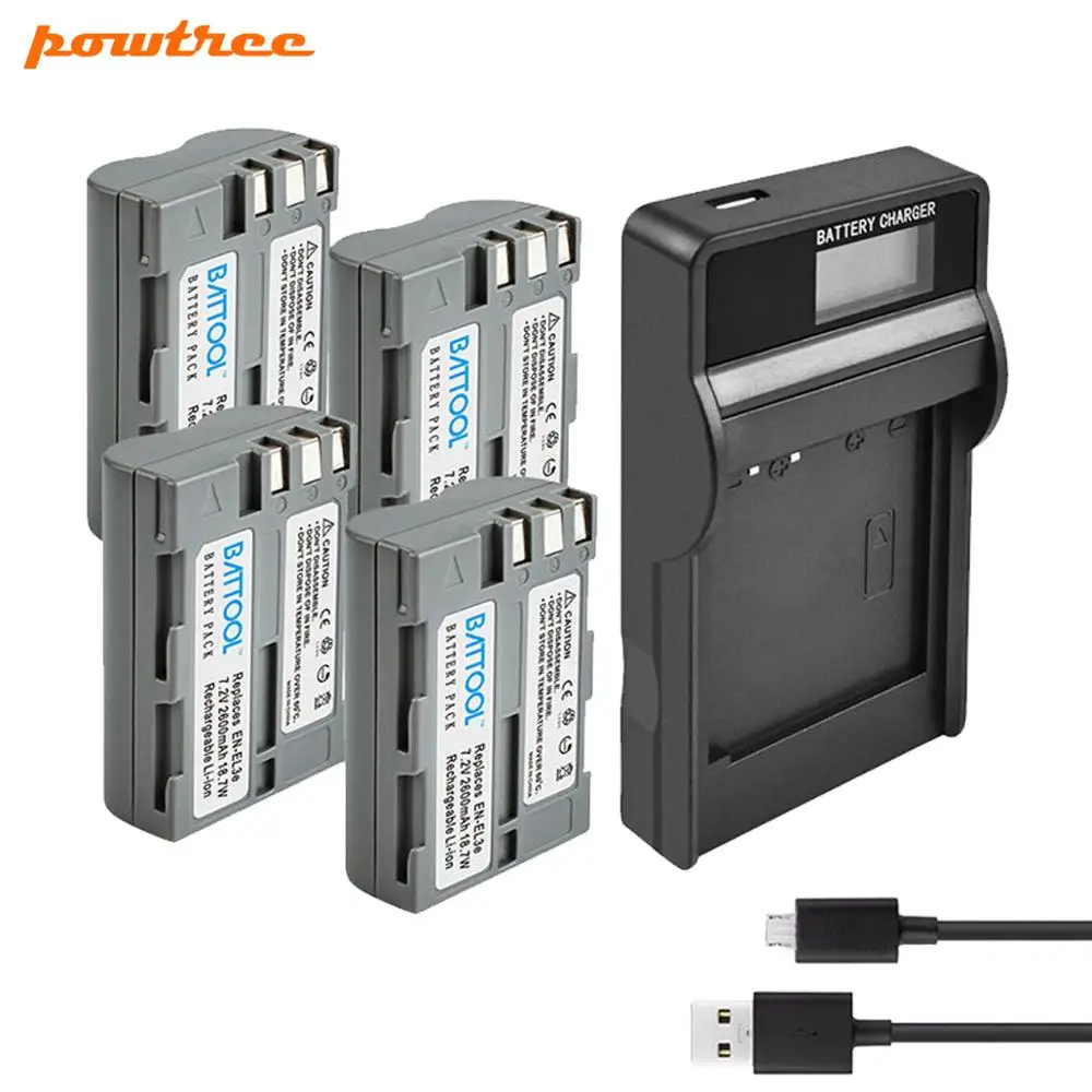 

BATTOOL 2.0Ah Camera Battery + LCD Charger EN-EL3e EN EL3e EL3a ENEL3e for Nikon D300S D300 D100 D200 D700 D70S D80 D90 D50