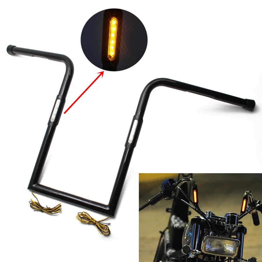

25mm Cafe Racer Motorcycle 16" High Handlebar+Amber LED Turn Signal Light Universal For Harley Chopper Bobber BOB Honda CG125