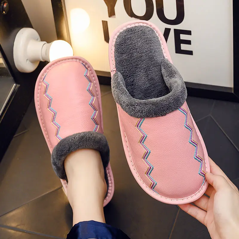 Women Slippers Luxury Brand Genuine Leather Home Unisex Fur Slides Winter Indoor