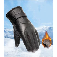 Зимние лыжные перчатки из искусственной кожи бархатные уличные спортивные мотоциклетные перчатки для велоспорта с сенсорным экраном ветрозащитные теплые перчатки для сноуборда
