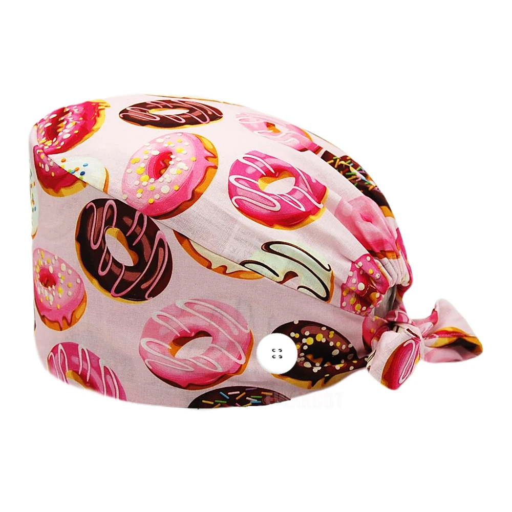 Women men Scrubs Cap Buttons 100% Cotton OWL Printing Scrub Caps Nurse Uniform Accessories Pet Shop Chef Lab Work Surgicals Hat 