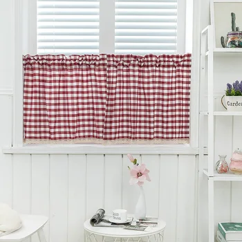 

Lychee Plaid Short Kitchen Curtain Modern Door Curtain Window Room Divider Curtain Valance Home Decoration