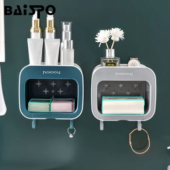 

BAISPO Creativity Waterproof Soap Dish Wall Mounted Drain Soap Box For Bathroom High Capacity Storage Box Bathroom Accessories