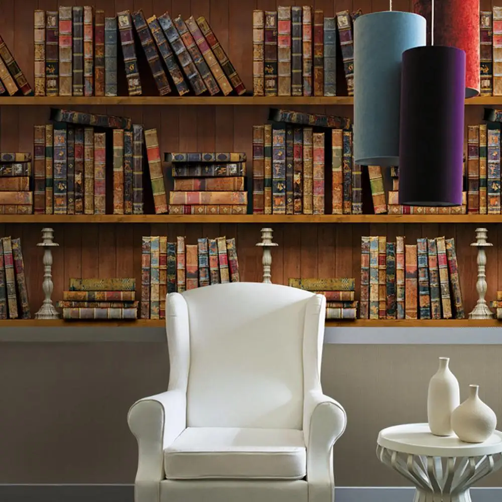 3D винтажная книжная полка обои ПВХ Наклейка на стену s домашний декор для гостиной 45*100 см#3b04