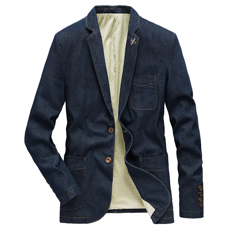M-4XL Denim Blazer Men Jacket Cotton Autumn Spring Fashion Male Clothes Slim Fit Business Jean Coats Men Casual Suits  MY189 3