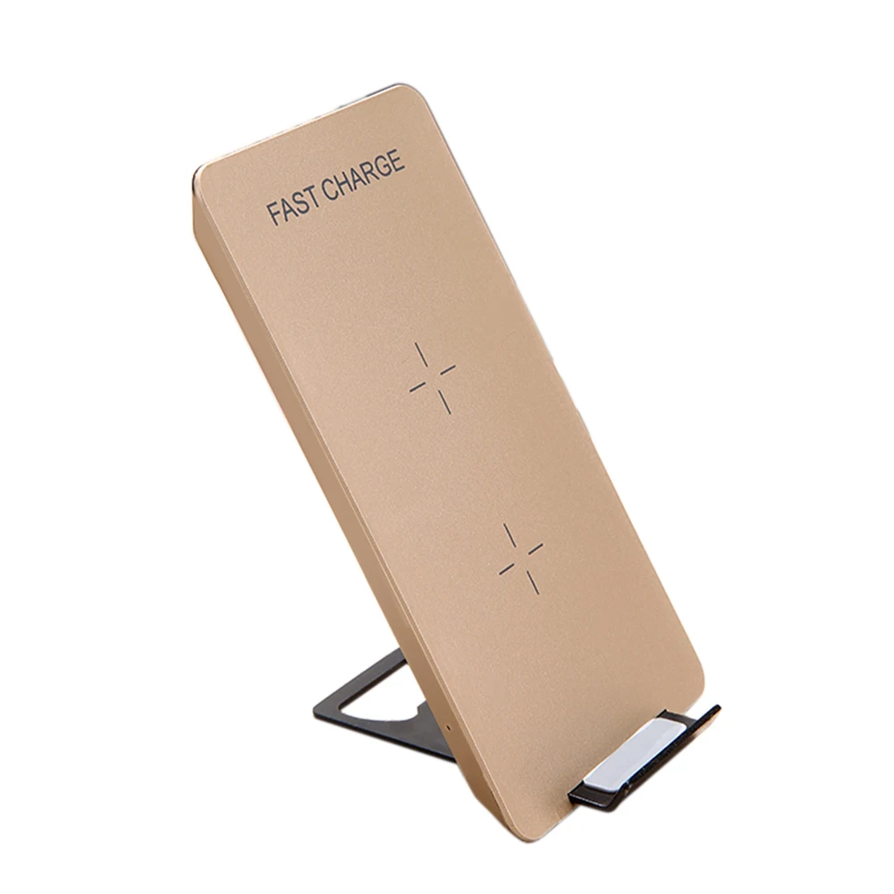 Qi Wireless Charger Pad Stand Dual Coils For iPhone 8 X Wireless Fast Charging Dock For Samsung Galaxy S9 S8 Plus Note 8 S7 Edge - Цвет: Золотой