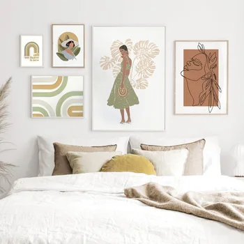 

Modern Fashion Woman Abstract Line Wall Art Canvas Painting Nordic Posters And Prints Wall Pictures For Living Room Decoration