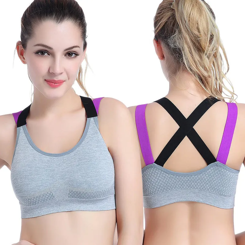 Women Sexy Sports Bra Top Breathable Fitness Gym Runing Yoga Bras Push Up Cross Straps Shockproof Wirefree Vest Underwear