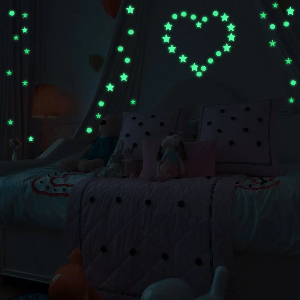 

407pcs Luminous Wall Stickers for Kids Rooms Diy Decoration Fluorescent Glow in the Dark Home Decor Decals, Stars/Circles/Hearts
