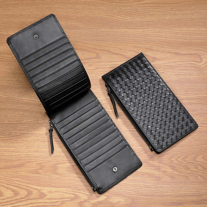 

Cow Leather Card package men's ultra-thin fashion large-capacity anti-theft brush Ms simple wallet long multi card slot BV weave