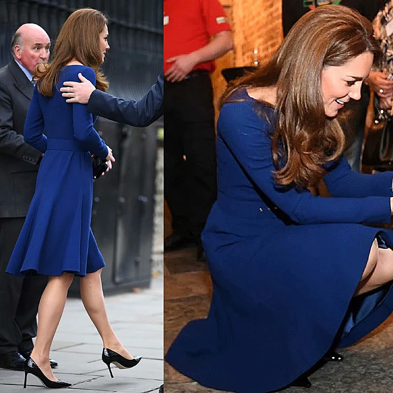 Kate Middleton, высокое качество, весна-осень, новые женские модные вечерние повседневные винтажные элегантные шикарные синие платья для леди